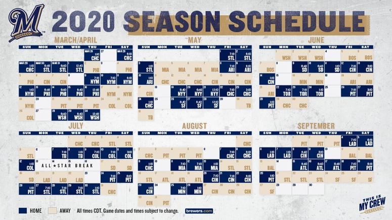 MLB, Milwaukee Brewers 2020 plan produced Invoice photograph regarding Brewers Printable Schedule called MLB, Milwaukee Brewers 2020 timetable produced Monthly bill